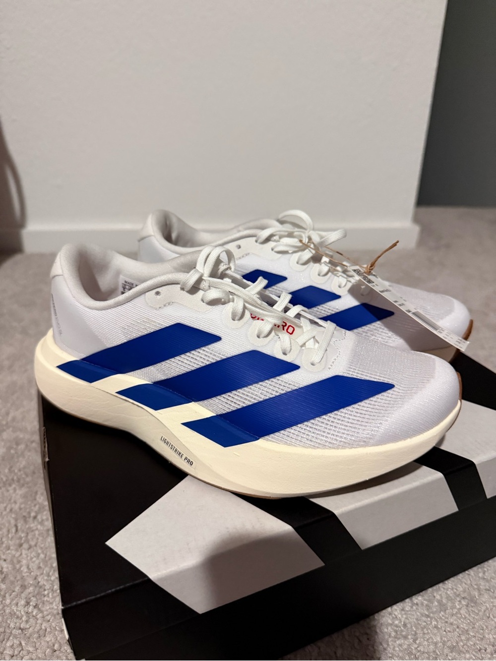 adidas White Sneakers with Royal Blue Three-Stripes